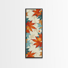 Load image into Gallery viewer, Japanese Autumn Leaves Canvas Print In Ukiyo-e Style, Traditional Woodblock Art, Framed Canvas Print, Tall Skinny Japanese Wall Art, Ready To Hang

