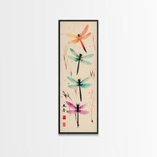 Load image into Gallery viewer, Dragonflies In Flight With Delicate Details Japanese Style Framed Canvas Print, Wall Art Ready To Hang For Nature Lovers
