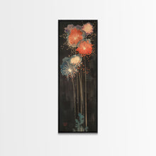 Cargar imagen en el visor de la galería, Colorful Fireworks Display Against A Dark Night Sky, Skinny Art Tall Wall Art Framed Canvas Print Japanese Style Art
