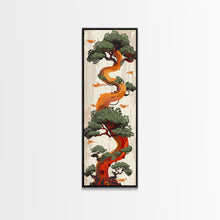 Load image into Gallery viewer, Curved Tree With Green Foliage Ukiyo-e Art Japanese Style Framed Canvas Print Wood Block Print Skinny Art Tall Art
