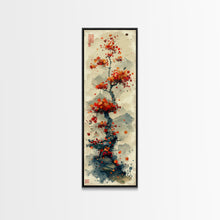 Load image into Gallery viewer, Autumn Bonsai Tree Traditional Japanese Style Nature Art On Framed Canvas Print In Ukiyo-e Art Design Tall Skinny Wood Block Wall Decor
