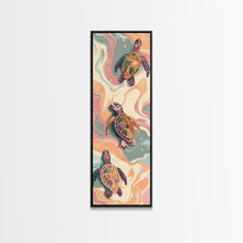 Load image into Gallery viewer, Sea Turtles Marine Life Japanese Style Art On Framed Canvas Print Ukiyo-e Tall Skinny Oceanic Wood Block Wall Decor
