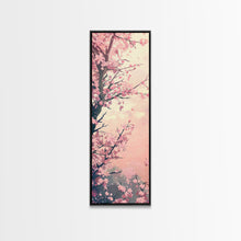 Load image into Gallery viewer, Beautiful Cherry Blossoms Blooming On Tree Branch Against Soft Pastel Background Captured Tall Framed Canvas Print Floral Home Decor
