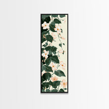 Load image into Gallery viewer, Creamy White Blossoms with Deep Green Leaves Overlapping on a Soft Background Ukiyo-e Art Japanese Framed Canvas Print Skinny Tall Art
