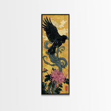 Carregar imagem no visualizador da galeria, Canvas Print Japanese Eagle In Flight Over Chrysanthemum Flowers, Bold Traditional Art For Statement Wall Piece, Cultural Home Decor
