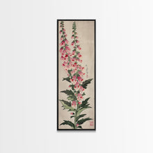 Load image into Gallery viewer, Skinny Art Tall Art Foxglove Flowers Wood Block Print Japanese Style Art Vertical Composition Framed Canvas Print
