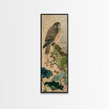 Load image into Gallery viewer, Majestic Hawk Perched Among Verdant Foliage Ukiyo-e Tall Skinny Wood Block Framed Canvas Print Japanese Style Art
