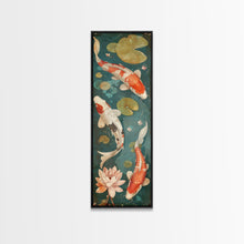 Cargar imagen en el visor de la galería, Graceful Koi Fish Swimming Among Lotus Flowers For Zen-Inspired Wall Art Japanese Style Framed Canvas Print
