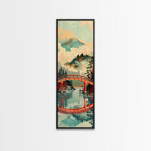 Load image into Gallery viewer, Stunning Mount Fuji With Red Bridge Reflection, Skinny Tall Framed Canvas Print, Feng Shui-Inspired Japanese Style Art For Wall Art
