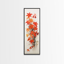 Carregar imagem no visualizador da galeria, Brilliant Red Leaves On A Twisted Tree, Framed Canvas Print In Skinny Tall Style, Ideal For Feng Shui Wall Art In Japanese Style Art
