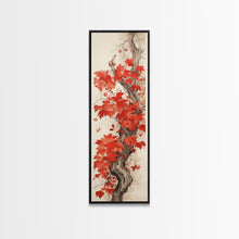 Load image into Gallery viewer, Striking Red Leaves And Berries On A Gnarled Tree, Tall Skinny Canvas Print For Feng Shui-Inspired Wall Art, Japanese Style Art
