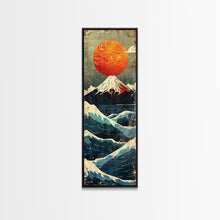 Load image into Gallery viewer, Skinny Art Tall Art Framed Canvas Print Japanese Style Art Mount Fuji Sunset Wood Block Print Ukiyo-e Feng Shui Wall Art
