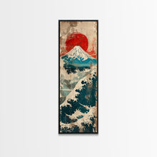 Load image into Gallery viewer, Skinny Art Tall Art Framed Canvas Print Japanese Style Art Retro Red Sun Mount Fuji Wood Block Print Ukiyo-e Feng Shui Wall Art
