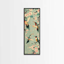 Load image into Gallery viewer, Hummingbirds And Cherry Blossoms In Japanese Style Canvas, Ukiyo-e Inspired Woodblock Art, Framed Canvas Print, Japanese Tall Skinny Wall Art, Ready To Hang
