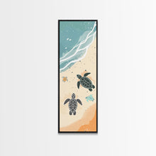 Load image into Gallery viewer, Sea Turtles On Japanese Beach Canvas Print, Ukiyo-e Woodblock Style, Framed Canvas Print, Tall Skinny Japanese Wall Art, Ready To Hang
