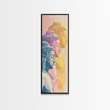 Cargar imagen en el visor de la galería, Colorful Buddha Statues Skinny Art Wood Block Print Japanese Style Art Framed Canvas Print Tall Art Ukiyo-e Art
