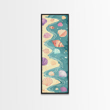 Load image into Gallery viewer, Shells On Shoreline Canvas In Ukiyo-e Style, Japanese Woodblock Print, Framed Canvas Print, Tall Skinny Japanese Wall Art, Ready To Hang

