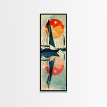 Load image into Gallery viewer, Serene Sunset Sailing Skinny Art Tall Art Japanese Ukiyo-e Inspired Ocean Framed Canvas Print for Home and Office Decor
