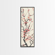 Load image into Gallery viewer, Delicate Plum Blossoms Skinny Art Tall Art Japanese Ukiyo-e Inspired Botanical Framed Canvas Print for Sophisticated Interiors
