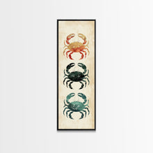 Load image into Gallery viewer, Coastal Crabs Skinny Art Tall Art Japanese Ukiyo-e Inspired Nautical Framed Canvas Print for Beach House or Ocean Lovers
