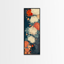 Load image into Gallery viewer, Blooming Chrysanthemums in Rich Autumn Colors - Skinny Art, Japanese Wall Decor, Framed Canvas Print, Ukiyo-e Style
