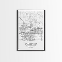 Carregar imagem no visualizador da galeria, Bakersfield Street Map, California Map, City Wall Art, Home Wall Décor, Wife Gift, Minimalist Art, Wall Art, Canvas Print, Canvas Wall Art
