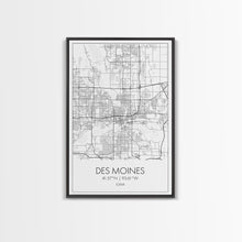 Load image into Gallery viewer, Des Moines Street Map, Iowa Map, City Map Art, Minimalist Art, Wall Art, Canvas Print, Girlfriend Gift, Travel Wall Art, Dorm Room Art
