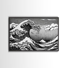 Carregar imagem no visualizador da galeria, Black and White Wave Canvas Print, Hokusai Inspired Wall Art, Japanese Style Wall Art, Living Room Home Decor, Unique Wall Art
