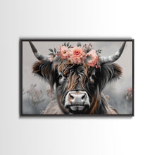 Carregar imagem no visualizador da galeria, Framed Wall Art Texas Cattle, Wood Framed Canvas Print, Farmhouse Decor, Minimalist Rustic Farmhouse Painting, Vacation Home Decor, Western
