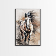 Cargar imagen en el visor de la galería, Charging Horse with Dust - Framed Canvas Print, Intense Living Room Art, Bold Bedroom Decor, Equestrian Art, Wall Art
