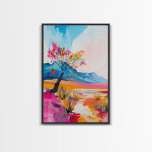 Load image into Gallery viewer, Bright Desert Tree Art - Framed Canvas Print, Southwestern Decor, Colorful Living Room Wall Art, Modern Desert Landscape
