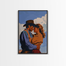 Cargar imagen en el visor de la galería, Classic Western Love Scene Under Blue Sky - Framed Canvas Print, Rustic Cowboy Decor, Living Room Art, Romantic Wall Art for Home
