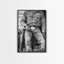 Load image into Gallery viewer, Close-Up of Cowboy&#39;s Belt and Saddle in Detailed Black and White Photography for Western Wall Art, Canvas Prints, Rustic Home Decor, Art
