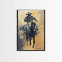 Load image into Gallery viewer, Dynamic Cowboy on Horseback Framed Canvas Print - Energetic Western Decor, Action Wall Art for Living Room, Bedroom
