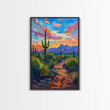 Load image into Gallery viewer, Framed Canvas Print, Sunset Over Desert with Cacti, Stunning Wall Art for Living Room or Bedroom Decor
