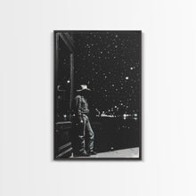 Load image into Gallery viewer, Cowboy in Starry Night Print - Framed Canvas Wall Art, Rustic Western Decor, Starry Sky Cowboy Artwork for Living Room, Night Sky Art
