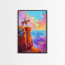 Load image into Gallery viewer, Cowboy on Cliff Edge at Sunset - Colorful Western Landscape Painting, Sunset Wall Art, Living Room Decor, Cowboy Canvas Print
