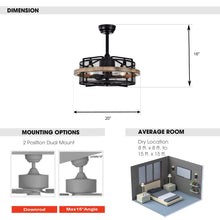 Cargar imagen en el visor de la galería, 20&quot; Industrial Downrod Mount Fandelier Ceiling Fan with Lighting and Remote Control
