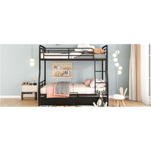 Load image into Gallery viewer, Full XL Over Queen Metal Bunk Bed with 2 Drawers, Black
