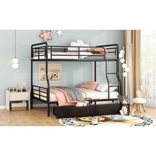 Load image into Gallery viewer, Full XL Over Queen Metal Bunk Bed with 2 Drawers, Black
