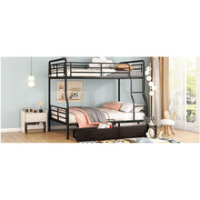 Load image into Gallery viewer, Full XL Over Queen Metal Bunk Bed with 2 Drawers, Black
