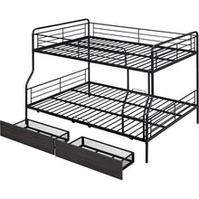 Load image into Gallery viewer, Full XL Over Queen Metal Bunk Bed with 2 Drawers, Black

