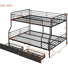 Load image into Gallery viewer, Full XL Over Queen Metal Bunk Bed with 2 Drawers, Black
