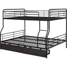 Load image into Gallery viewer, Full XL Over Queen Metal Bunk Bed with 2 Drawers, Black
