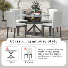 Load image into Gallery viewer, 5-Piece Farmhouse Style Dining Table Set, Marble Sticker and Cross Bracket Pedestal Dining Table, and 4 Upholstered Chairs (White+Gray)
