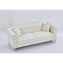 Carregar imagem no visualizador da galeria, 3-seater + 2-seater Combination Sofa Tufted Couch with Rolled Arms and Nailhead for Living Room, Bedroom, Office, Apartment, four pillows
