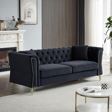 Carregar imagem no visualizador da galeria, 3-seater + 2-seater Combination Sofa Tufted Couch with Rolled Arms and Nailhead for Living Room, Bedroom, Office, Apartment, four pillows
