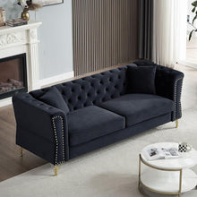 Carregar imagem no visualizador da galeria, 3-seater + 2-seater Combination Sofa Tufted Couch with Rolled Arms and Nailhead for Living Room, Bedroom, Office, Apartment, four pillows
