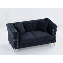 Carregar imagem no visualizador da galeria, 3-seater + 2-seater Combination Sofa Tufted Couch with Rolled Arms and Nailhead for Living Room, Bedroom, Office, Apartment, four pillows
