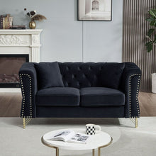 Carregar imagem no visualizador da galeria, 3-seater + 2-seater Combination Sofa Tufted Couch with Rolled Arms and Nailhead for Living Room, Bedroom, Office, Apartment, four pillows
